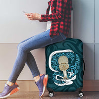 Turquoise New Zealand Eel Luggage Cover Aotearoa Maori Tuna With Kotiate Weapon LT14 - Polynesian Pride