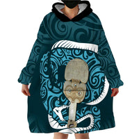 Turquoise New Zealand Eel Wearable Blanket Hoodie Aotearoa Maori Tuna With Kotiate Weapon LT14 - Polynesian Pride