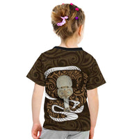 Gold New Zealand Eel Kid T Shirt Aotearoa Maori Tuna With Kotiate Weapon LT14 - Polynesian Pride