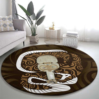 Gold New Zealand Eel Round Carpet Aotearoa Maori Tuna With Kotiate Weapon