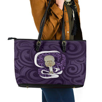 Purple New Zealand Eel Leather Tote Bag Aotearoa Maori Tuna With Kotiate Weapon LT14 - Polynesian Pride