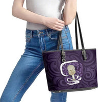 Purple New Zealand Eel Leather Tote Bag Aotearoa Maori Tuna With Kotiate Weapon LT14 - Polynesian Pride
