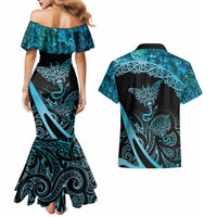 New Zealand Stingray Couples Matching Mermaid Dress and Hawaiian Shirt Aotearoa Whai With Maori Paua Shell
