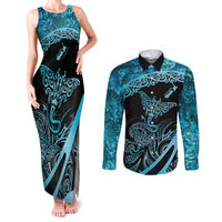 New Zealand Stingray Couples Matching Tank Maxi Dress and Long Sleeve Button Shirt Aotearoa Whai With Maori Paua Shell