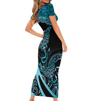 New Zealand Stingray Family Matching Short Sleeve Bodycon Dress and Hawaiian Shirt Aotearoa Whai With Maori Paua Shell