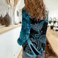 New Zealand Stingray Women Casual Shirt Aotearoa Whai With Maori Paua Shell LT14 - Polynesian Pride