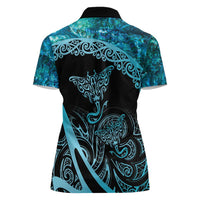 New Zealand Stingray Women Polo Shirt Aotearoa Whai With Maori Paua Shell