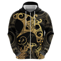 Black And Gold Aotearoa Whai Hoodie NZ Stingrays Maori Curves Style
