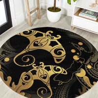Black And Gold Aotearoa Whai Round Carpet NZ Stingrays Maori Curves Style LT14 Gold - Polynesian Pride