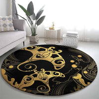 Black And Gold Aotearoa Whai Round Carpet NZ Stingrays Maori Curves Style LT14 - Polynesian Pride