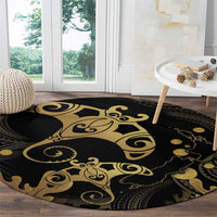 Black And Gold Aotearoa Whai Round Carpet NZ Stingrays Maori Curves Style LT14 - Polynesian Pride