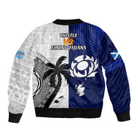 Fiji And Scotland Rugby Sleeve Zip Bomber Jacket Fijian Tapa Pattern With Thistle LT14 - Polynesian Pride