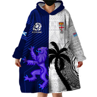 Fiji And Scotland Rugby Wearable Blanket Hoodie Fijian Tapa Pattern With Thistle LT14 - Polynesian Pride