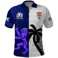 Custom Fiji And Scotland Rugby Polo Shirt Fijian Tapa Pattern With Thistle LT14 Blue - Polynesian Pride