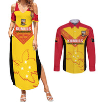 Custom Papua New Guinea Rubgby Couples Matching Summer Maxi Dress and Long Sleeve Button Shirts Pacific 2023 Go PNG Kumuls LT14 Yellow - Polynesian Pride