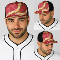 Red Palaka Hawaii Mele Kalikimaka Baseball Net Cap Ohia Lehua Monstera Puakenikeni Lei LT14 - Polynesian Pride