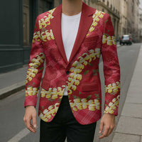 Red Palaka Hawaii Mele Kalikimaka Blazer Ohia Lehua Monstera Puakenikeni Lei - Polynesian Pride