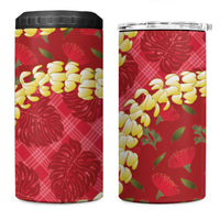 Red Palaka Hawaii Mele Kalikimaka 4 in 1 Can Cooler Tumbler Ohia Lehua Monstera Puakenikeni Lei - Polynesian Pride