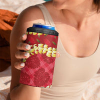 Red Palaka Hawaii Mele Kalikimaka 4 in 1 Can Cooler Tumbler Ohia Lehua Monstera Puakenikeni Lei - Polynesian Pride