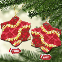 Red Palaka Hawaii Mele Kalikimaka Ceramic Ornament Ohia Lehua Monstera Puakenikeni Lei - Polynesian Pride
