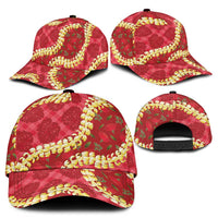 Red Palaka Hawaii Mele Kalikimaka Classic Cap Ohia Lehua Monstera Puakenikeni Lei LT14 - Polynesian Pride