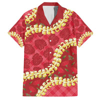 Red Palaka Hawaii Mele Kalikimaka Family Matching Puletasi and Hawaiian Shirt Ohia Lehua Monstera Puakenikeni Lei LT14 Dad's Shirt - Short Sleeve Red - Polynesian Pride
