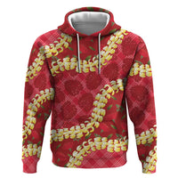 Red Palaka Hawaii Mele Kalikimaka Hoodie Ohia Lehua Monstera Puakenikeni Lei - Polynesian Pride