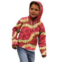 Red Palaka Hawaii Mele Kalikimaka Kid Hoodie Ohia Lehua Monstera Puakenikeni Lei - Polynesian Pride