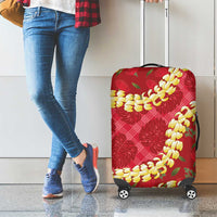Red Palaka Hawaii Mele Kalikimaka Luggage Cover Ohia Lehua Monstera Puakenikeni Lei - Polynesian Pride