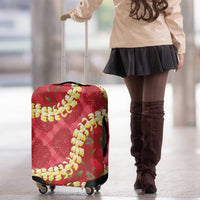 Red Palaka Hawaii Mele Kalikimaka Luggage Cover Ohia Lehua Monstera Puakenikeni Lei - Polynesian Pride