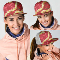 Red Palaka Hawaii Mele Kalikimaka Mesh Trucker Cap Ohia Lehua Monstera Puakenikeni Lei - Polynesian Pride