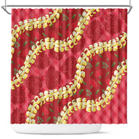 Red Palaka Hawaii Mele Kalikimaka Shower Curtain Ohia Lehua Monstera Puakenikeni Lei LT14 Red - Polynesian Pride