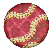 Red Palaka Hawaii Mele Kalikimaka Spare Tire Cover Ohia Lehua Monstera Puakenikeni Lei - Polynesian Pride