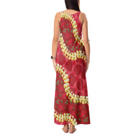 Red Palaka Hawaii Mele Kalikimaka Tank Maxi Dress Ohia Lehua Monstera Puakenikeni Lei - Polynesian Pride