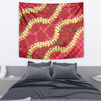 Red Palaka Hawaii Mele Kalikimaka Tapestry Ohia Lehua Monstera Puakenikeni Lei LT14 - Polynesian Pride