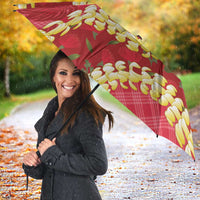 Red Palaka Hawaii Mele Kalikimaka Umbrella Ohia Lehua Monstera Puakenikeni Lei - Polynesian Pride