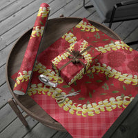 Red Palaka Hawaii Mele Kalikimaka Wrapping Paper Ohia Lehua Monstera Puakenikeni Lei - Polynesian Pride