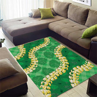 Green Palaka Hawaii Mele Kalikimaka Area Rug Ohia Lehua Monstera Puakenikeni Lei - Polynesian Pride
