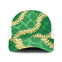 Green Palaka Hawaii Mele Kalikimaka Baseball Net Cap Ohia Lehua Monstera Puakenikeni Lei LT14 One Size White Green - Polynesian Pride