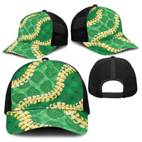 Green Palaka Hawaii Mele Kalikimaka Baseball Net Cap Ohia Lehua Monstera Puakenikeni Lei LT14 - Polynesian Pride