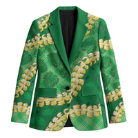 Green Palaka Hawaii Mele Kalikimaka Blazer Ohia Lehua Monstera Puakenikeni Lei - Polynesian Pride