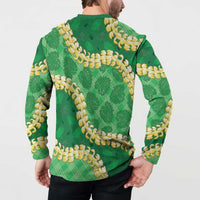Green Palaka Hawaii Mele Kalikimaka Button Sweatshirt Ohia Lehua Monstera Puakenikeni Lei - Polynesian Pride
