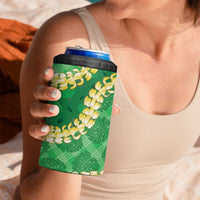 Green Palaka Hawaii Mele Kalikimaka 4 in 1 Can Cooler Tumbler Ohia Lehua Monstera Puakenikeni Lei - Polynesian Pride