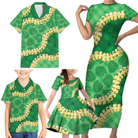 Green Palaka Hawaii Mele Kalikimaka Family Matching Short Sleeve Bodycon Dress and Hawaiian Shirt Ohia Lehua Monstera Puakenikeni Lei LT14 - Polynesian Pride
