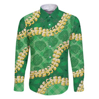 Green Palaka Hawaii Mele Kalikimaka Family Matching Tank Maxi Dress and Hawaiian Shirt Ohia Lehua Monstera Puakenikeni Lei LT14 Dad's Shirt - Long Sleeve Green - Polynesian Pride