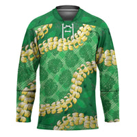 Green Palaka Hawaii Mele Kalikimaka Hockey Jersey Ohia Lehua Monstera Puakenikeni Lei - Polynesian Pride