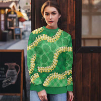 Green Palaka Hawaii Mele Kalikimaka Ugly Christmas Sweater Ohia Lehua Monstera Puakenikeni Lei - Polynesian Pride