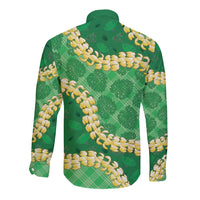 Green Palaka Hawaii Mele Kalikimaka Long Sleeve Button Shirt Ohia Lehua Monstera Puakenikeni Lei - Polynesian Pride