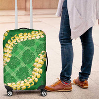 Green Palaka Hawaii Mele Kalikimaka Luggage Cover Ohia Lehua Monstera Puakenikeni Lei - Polynesian Pride