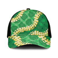 Green Palaka Hawaii Mele Kalikimaka Mesh Trucker Cap Ohia Lehua Monstera Puakenikeni Lei LT14 One Size Black Green - Polynesian Pride